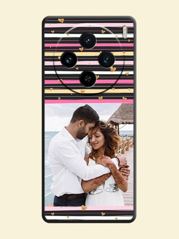 Multicolor Lines and Golden Love Symbols Design - Photo on Space Black Soft Matte Mobile Cover - Vivo X100 5G