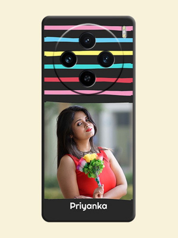 Multicolor Lines with Image on Space Black Personalized Soft Matte Phone Covers - Vivo X100 5G