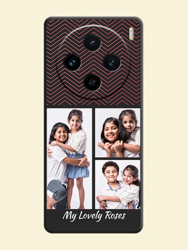 Wave Pattern with 3 Image Holder on Space Black Custom Soft Matte Back Cover - Vivo X100 5G