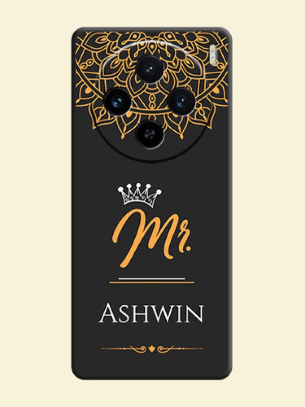 Mr Name with Floral Design on Personalised Space Black Soft Matte Cases - Vivo X100 5G