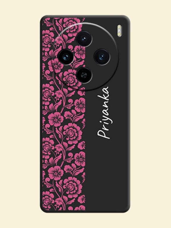 Pink Floral Pattern Design With Custom Text On Space Black Personalized Soft Matte Phone Covers - Vivo X100 5G