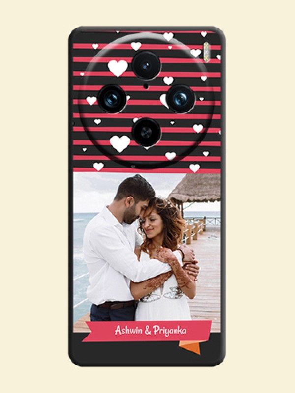 White Color Love Symbols with Pink Lines Pattern on Space Black Custom Soft Matte Phone Cases - Vivo X100 Pro 5G