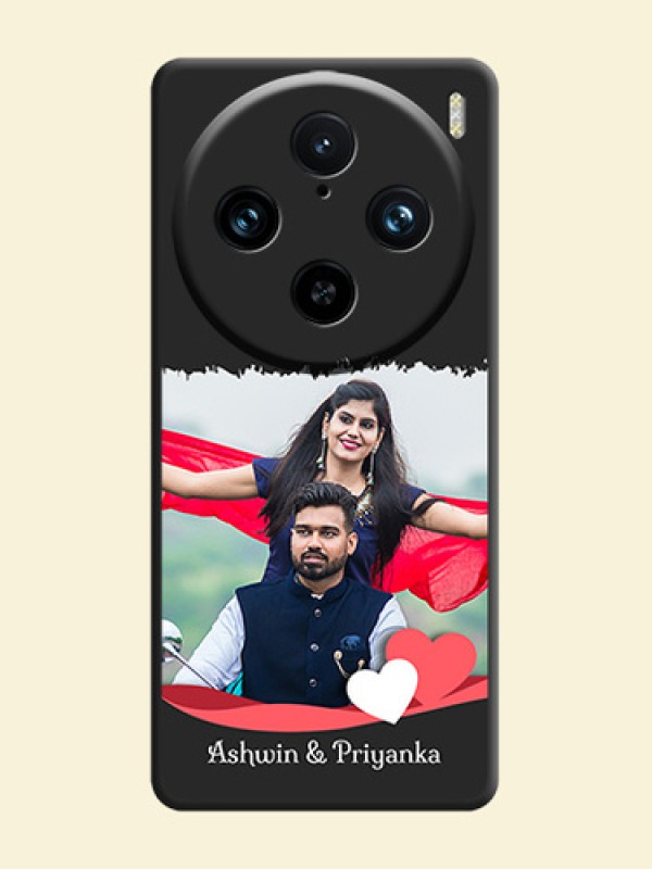 Pink Color Love Shaped Ribbon Design with Text on Space Black Custom Soft Matte Phone Back Cover - Vivo X100 Pro 5G