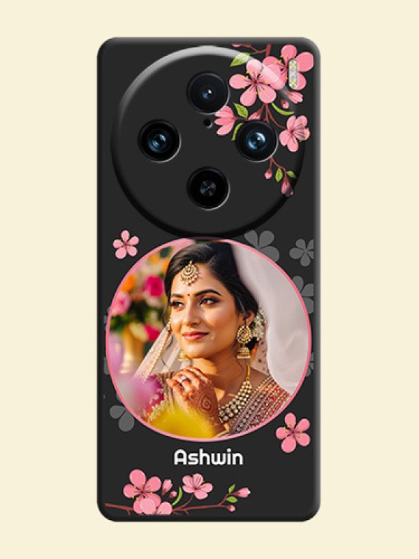 Round Image with Pink Color Floral Design - Photo on Space Black Soft Matte Back Cover - Vivo X100 Pro 5G