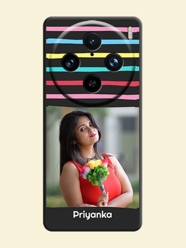 Multicolor Lines with Image on Space Black Personalized Soft Matte Phone Covers - Vivo X100 Pro 5G