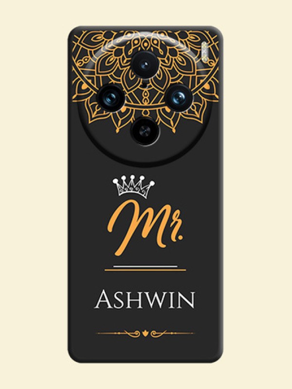 Mr Name with Floral Design on Personalised Space Black Soft Matte Cases - Vivo X100 Pro 5G