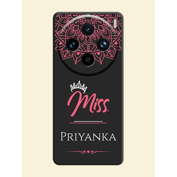 Mrs Name with Floral Design on Space Black Personalized Soft Matte Phone Covers - Vivo X100 Pro 5G
