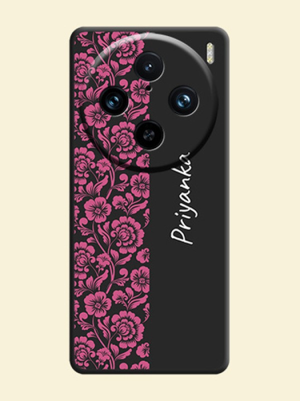 Pink Floral Pattern Design With Custom Text On Space Black Personalized Soft Matte Phone Covers - Vivo X100 Pro 5G
