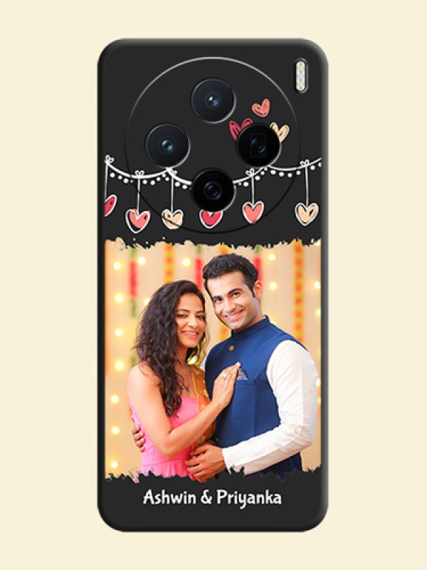 Pink Love Hangings with Name On Space Black Custom Soft Matte Mobile Back Cover - Vivo X200 5G