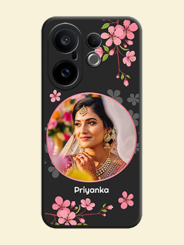 Round Image with Pink Color Floral Design on Photo On Space Black Custom Soft Matte Mobile Back Cover - Vivo X200 FE 5G