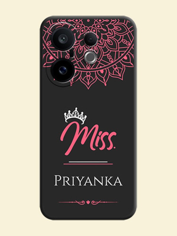 Mrs Name with Floral Design On Space Black Custom Soft Matte Mobile Back Cover - Vivo X200 FE 5G