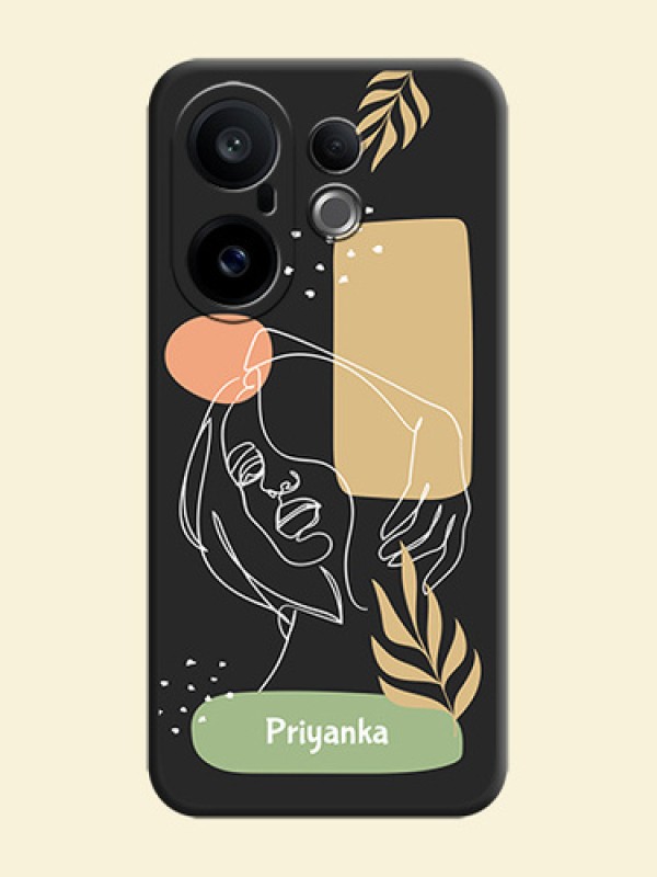 Custom Text With Line Art Of Women & Leaves Design On Space Black Custom Soft Matte Mobile Back Cover - Vivo X200 FE 5G
