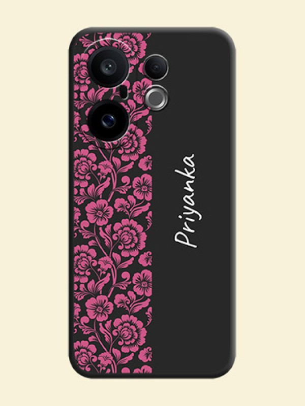Pink Floral Pattern Design With Custom Text On Space Black Custom Soft Matte Mobile Back Cover - Vivo X200 FE 5G