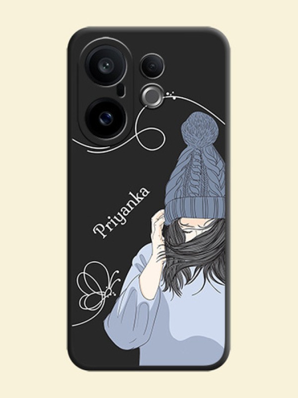 Girl With Blue Winter Outfiit Custom Text Design On Space Black Custom Soft Matte Mobile Back Cover - Vivo X200 FE 5G
