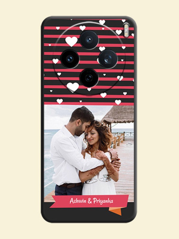 White Color Love Symbols with Pink Lines Pattern On Space Black Custom Soft Matte Mobile Back Cover - Vivo X200T 5G