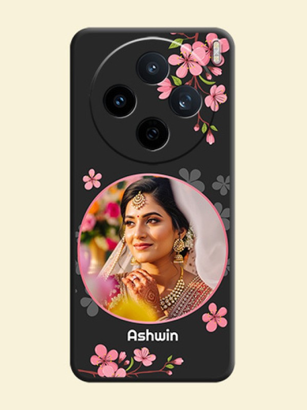 Round Image with Pink Color Floral Design on Photo On Space Black Custom Soft Matte Mobile Back Cover - Vivo X200T 5G