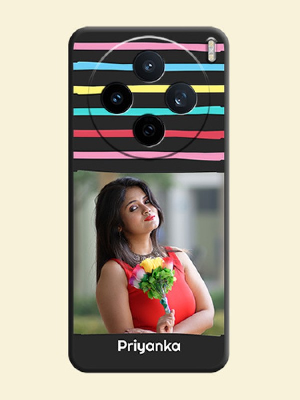 Multicolor Lines with Image On Space Black Custom Soft Matte Mobile Back Cover - Vivo X200T 5G