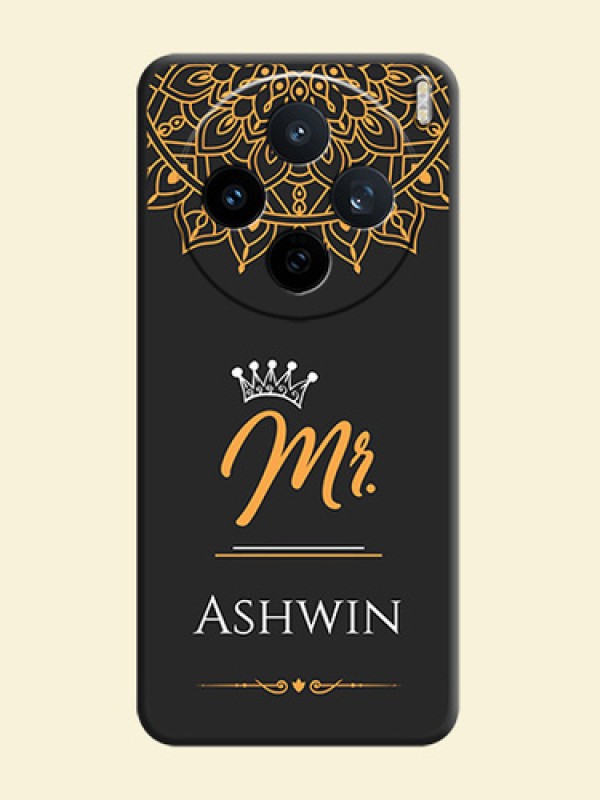 Mr Name with Floral Design On Space Black Custom Soft Matte Mobile Back Cover - Vivo X200T 5G