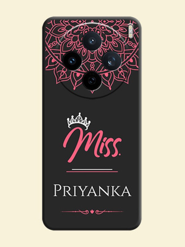 Mrs Name with Floral Design On Space Black Custom Soft Matte Mobile Back Cover - Vivo X200T 5G