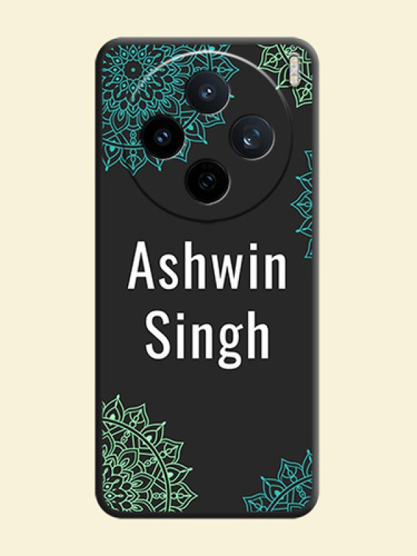 Your Name with Floral Design On Space Black Custom Soft Matte Mobile Back Cover - Vivo X200T 5G