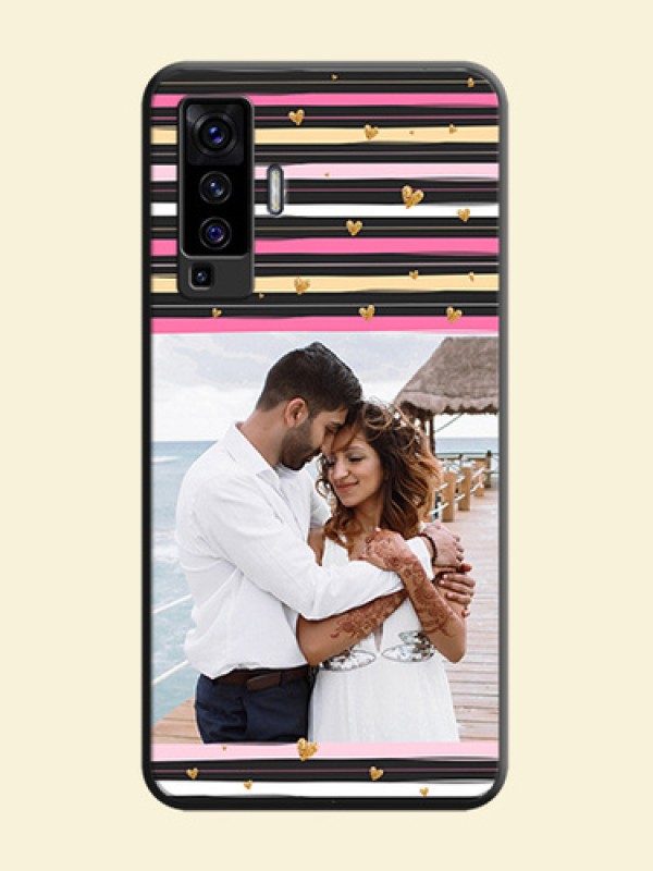 Multicolor Lines and Golden Love Symbols Design - Photo on Space Black Soft Matte Mobile Cover - Vivo X50 