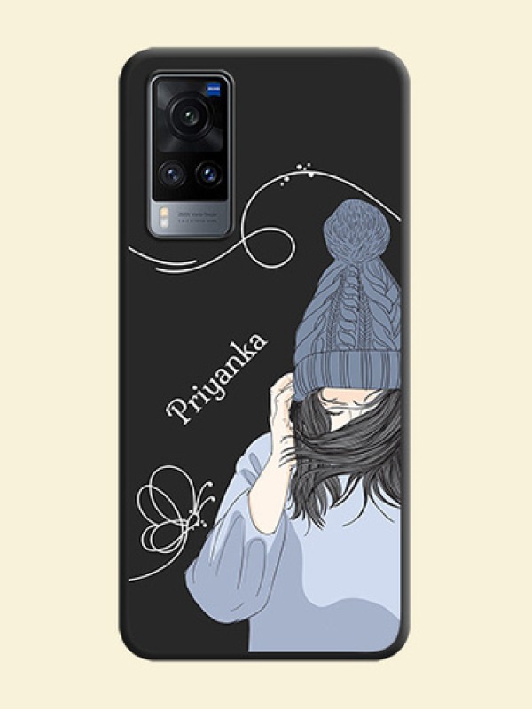 Girl With Blue Winter Outfiit Custom Text Design On Space Black Personalized Soft Matte Phone Covers -Vivo X60 5G