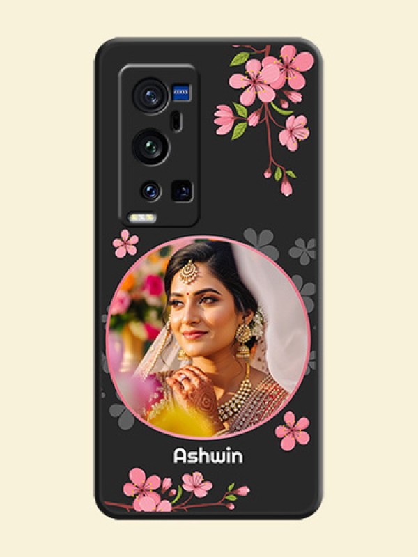 Round Image with Pink Color Floral Design on Photo on Space Black Soft Matte Back Cover - Vivo X60 Pro Plus