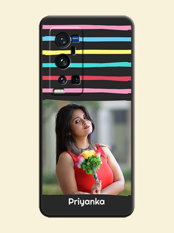 Multicolor Lines with Image on Space Black Personalized Soft Matte Phone Covers - Vivo X60 Pro Plus