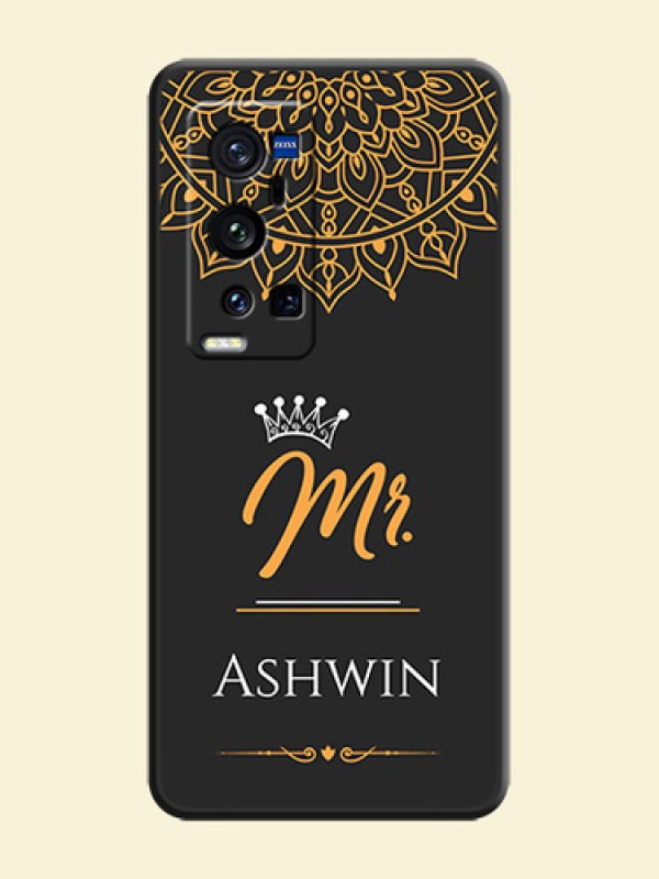 Mr Name with Floral Design  on Personalised Space Black Soft Matte Cases - Vivo X60 Pro Plus