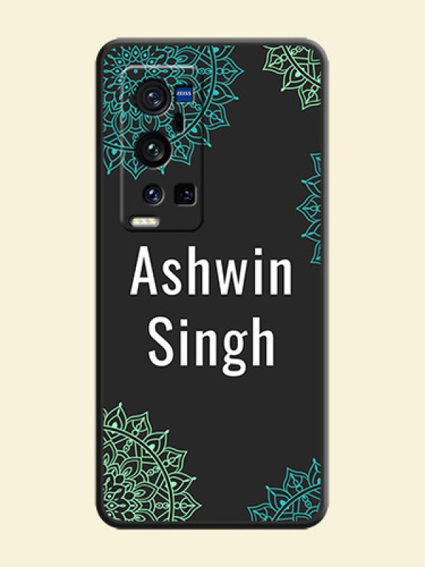 Your Name with Floral Design on Space Black Custom Soft Matte Back Cover - Vivo X60 Pro Plus