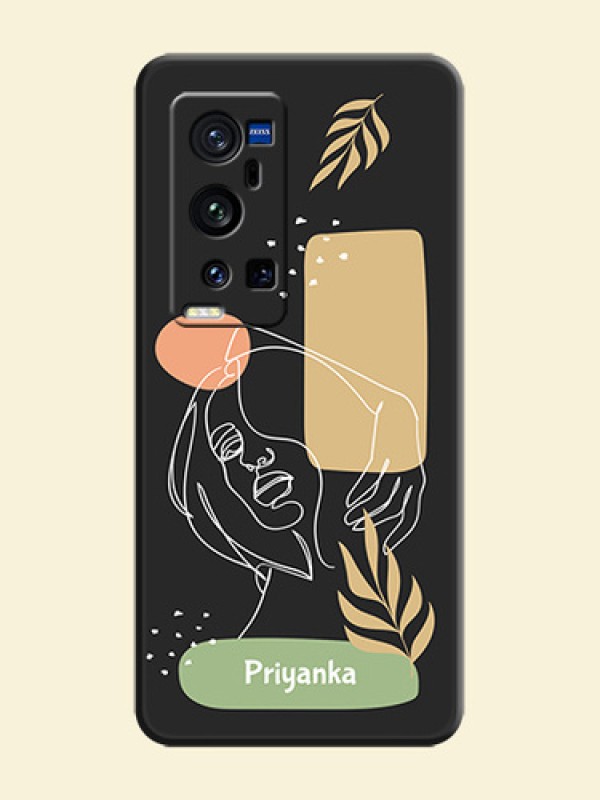 Custom Text With Line Art Of Women & Leaves Design On Space Black Personalized Soft Matte Phone Covers -Vivo X60 Pro Plus 5G