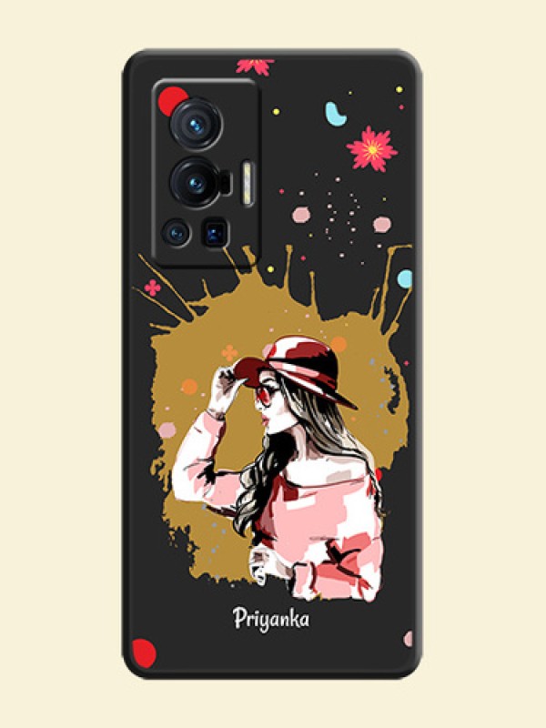 Mordern Lady With Color Splash Background With Custom Text On Space Black Personalized Soft Matte Phone Covers -Vivo X70 Pro 5G