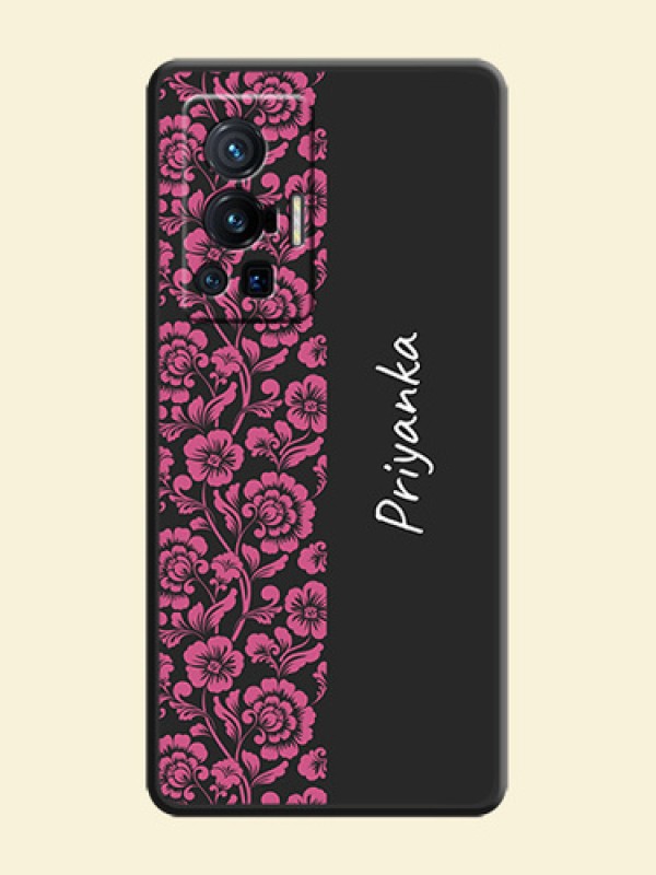 Pink Floral Pattern Design With Custom Text On Space Black Personalized Soft Matte Phone Covers -Vivo X70 Pro 5G