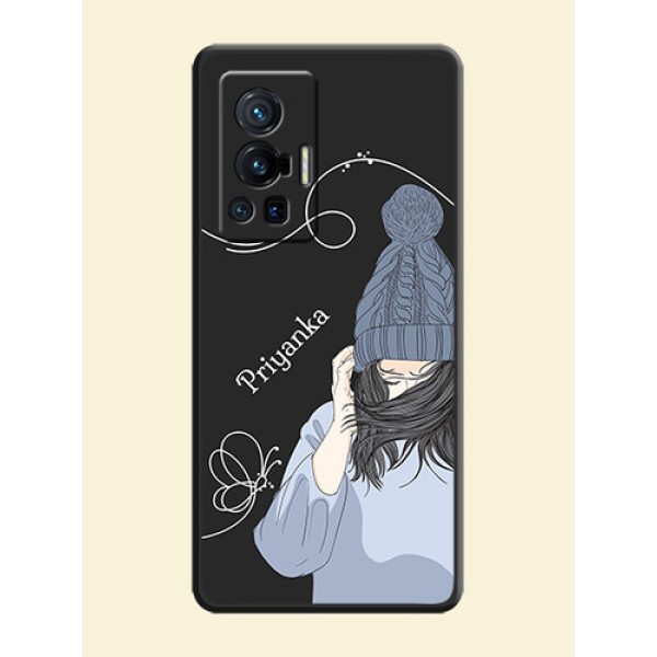 Girl With Blue Winter Outfiit Custom Text Design On Space Black Personalized Soft Matte Phone Covers -Vivo X70 Pro 5G Girl With Blue Winter Outfiit Custom Text Design On Space Black Personalized Soft Matte Phone Covers -Vivo X70 Pro 5G