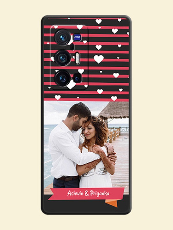 White Color Love Symbols with Pink Lines Pattern on Space Black Custom Soft Matte Phone Cases - Vivo X70 Pro Plus 5G