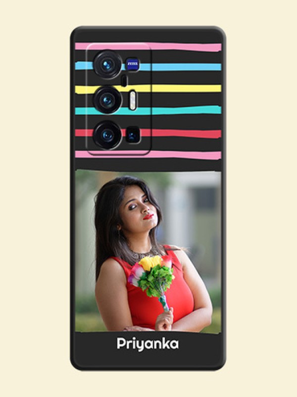 Multicolor Lines with Image on Space Black Personalized Soft Matte Phone Covers - Vivo X70 Pro Plus 5G