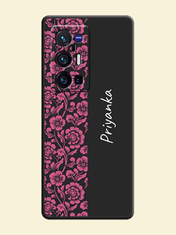 Pink Floral Pattern Design With Custom Text On Space Black Personalized Soft Matte Phone Covers -Vivo X70 Pro Plus 5G