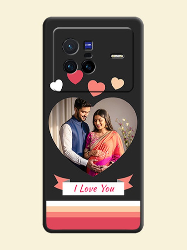 Love Shaped Photo with Colorful Stripes on Personalised Space Black Soft Matte Cases - Vivo X80 5G