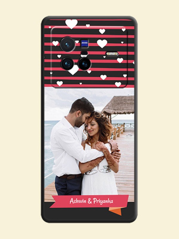 White Color Love Symbols with Pink Lines Pattern on Space Black Custom Soft Matte Phone Cases - Vivo X80 5G