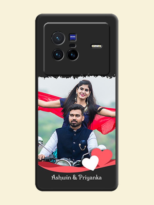 Pin Color Love Shaped Ribbon Design with Text on Space Black Custom Soft Matte Phone Back Cover - Vivo X80 5G