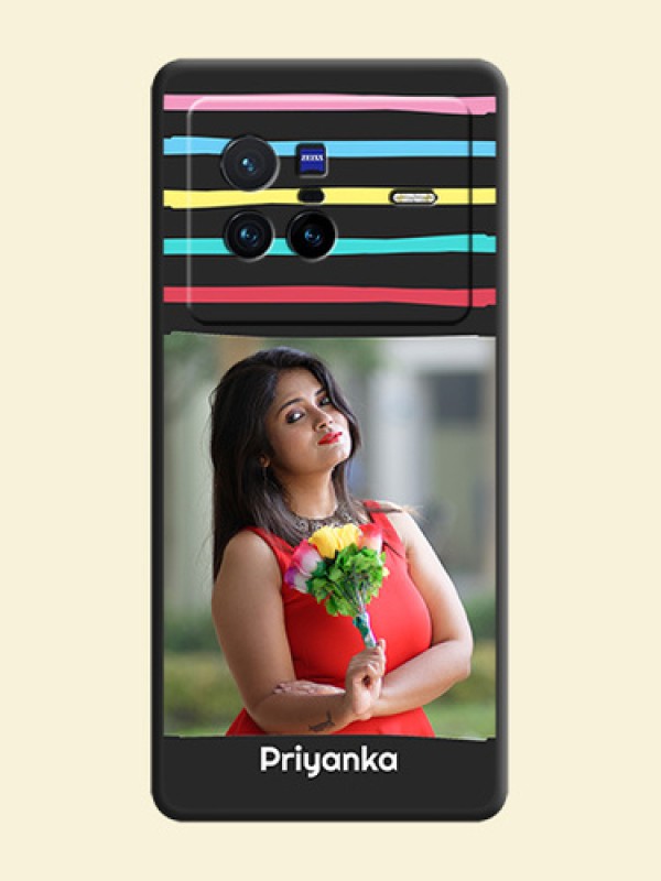 Multicolor Lines with Image on Space Black Personalized Soft Matte Phone Covers - Vivo X80 5G