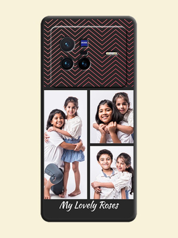 Wave Pattern with 3 Image Holder on Space Black Custom Soft Matte Back Cover - Vivo X80 5G