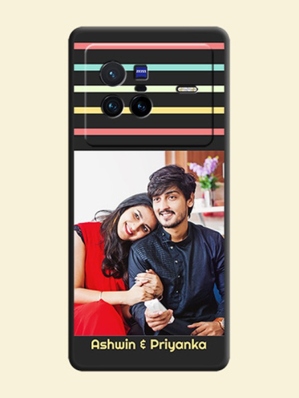Color Stripes with Photo and Text on Photo on Space Black Soft Matte Mobile Case - Vivo X80 5G
