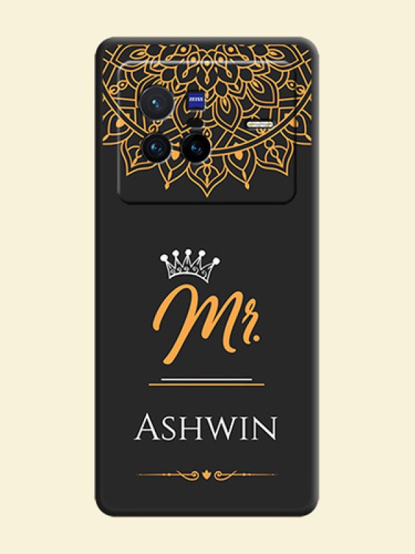 Mr Name with Floral Design  on Personalised Space Black Soft Matte Cases - Vivo X80 5G
