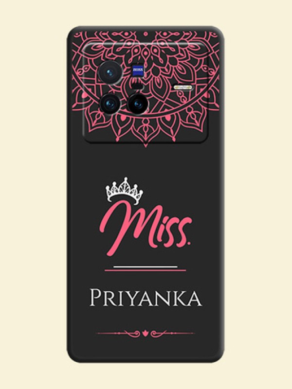 Mrs Name with Floral Design on Space Black Personalized Soft Matte Phone Covers - Vivo X80 5G