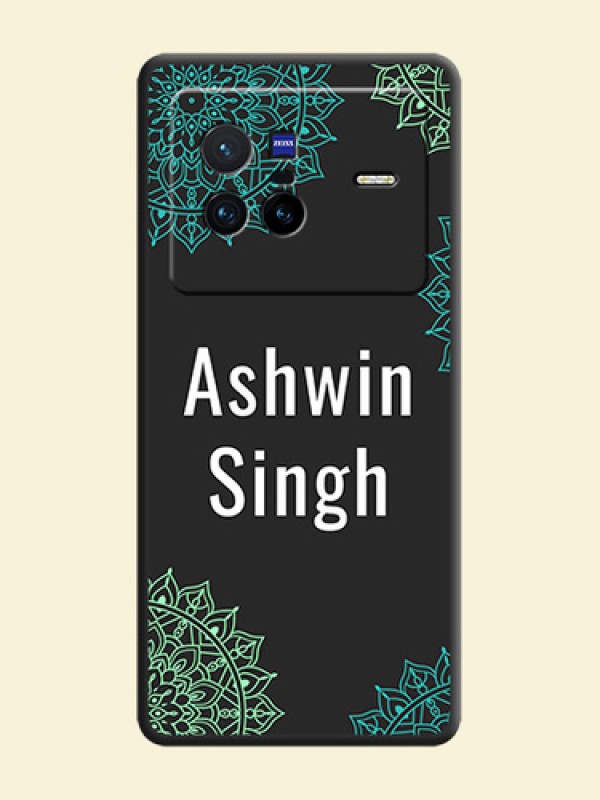 Your Name with Floral Design on Space Black Custom Soft Matte Back Cover - Vivo X80 5G