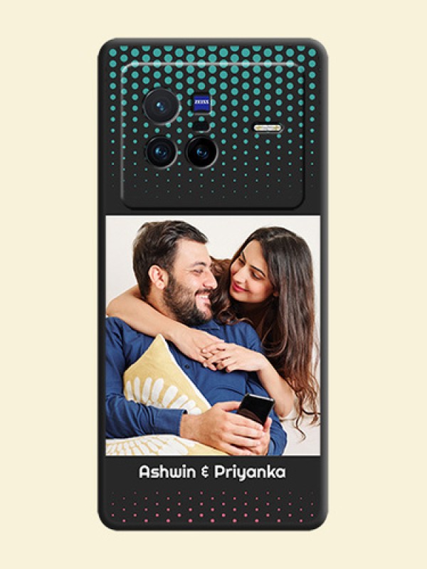 Faded Dots with Grunge Photo Frame and Text on Space Black Custom Soft Matte Phone Cases - Vivo X80 5G