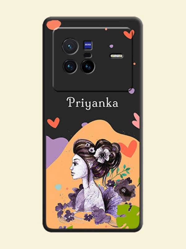 Namecase For Her With Fancy Lady Image On Space Black Personalized Soft Matte Phone Covers -Vivo X80 5G