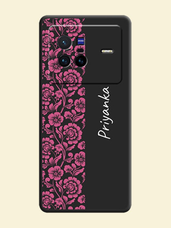Pink Floral Pattern Design With Custom Text On Space Black Personalized Soft Matte Phone Covers -Vivo X80 5G