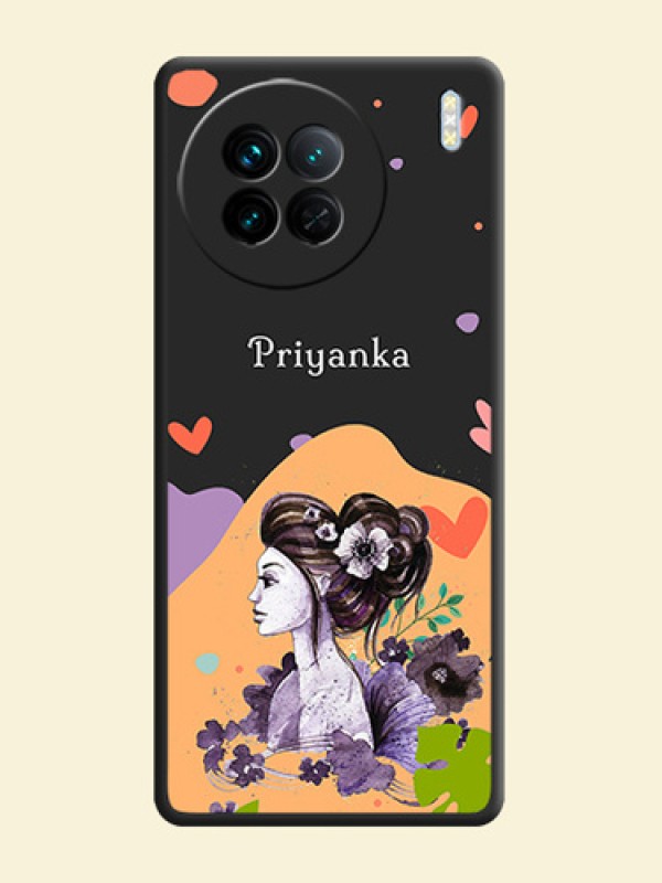 Namecase For Her With Fancy Lady Image On Space Black Personalized Soft Matte Phone Covers -Vivo X90 5G